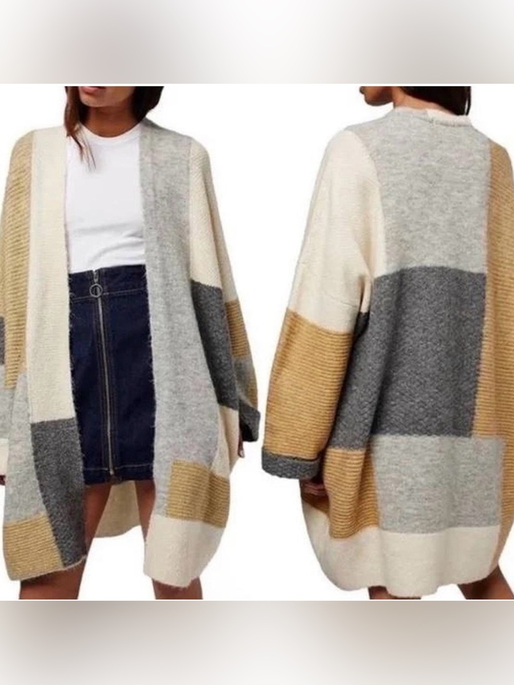 New! Topshop oversized patchwork open cardigan size 6
